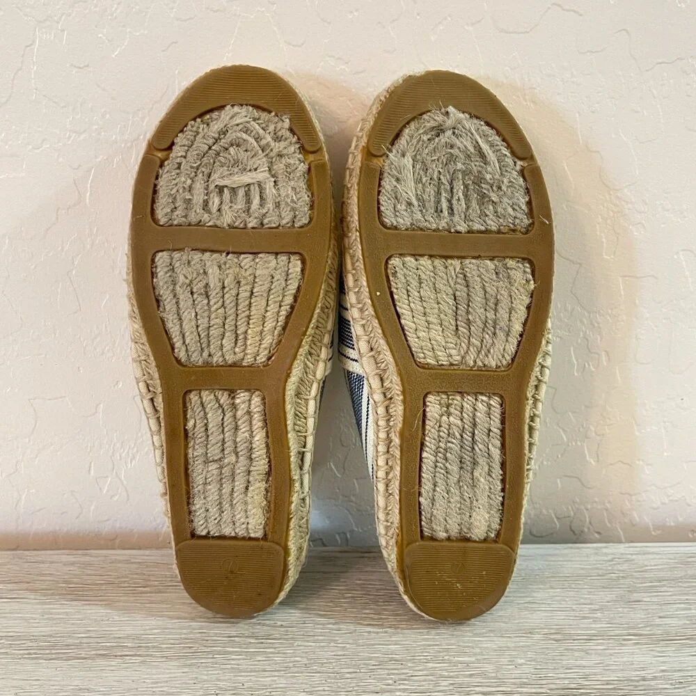 Tory Burch Espadrille Flats Slip On Shoes Ivory Navy Blue Stripe 7